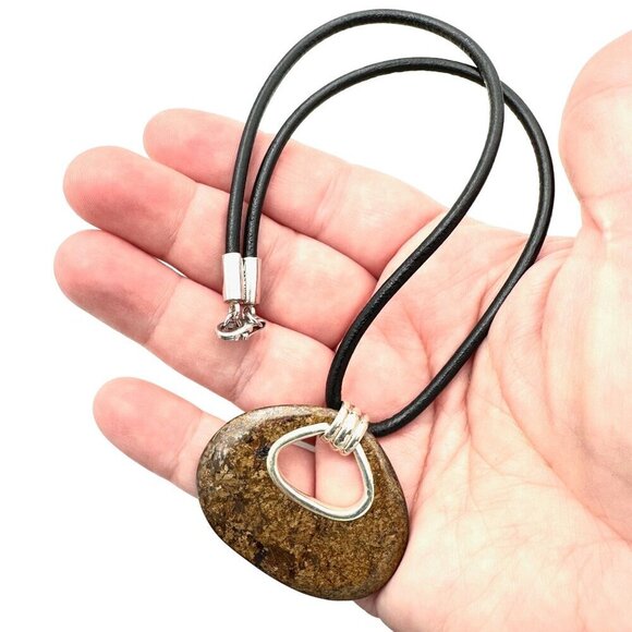 SILPADA Womens Necklace Black Leather Sterling Silver N2014 Bronzite Pendant - Picture 1 of 3